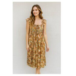 En Saison Dress Womens Extra Small Yellow Floral Ruffle Boho Maxi Sundress XS